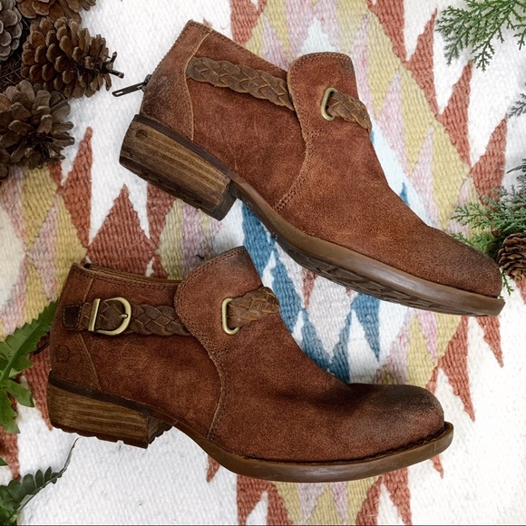 Born Shoes - Born Sylvia Western Suede Booties in Tobacco Brown